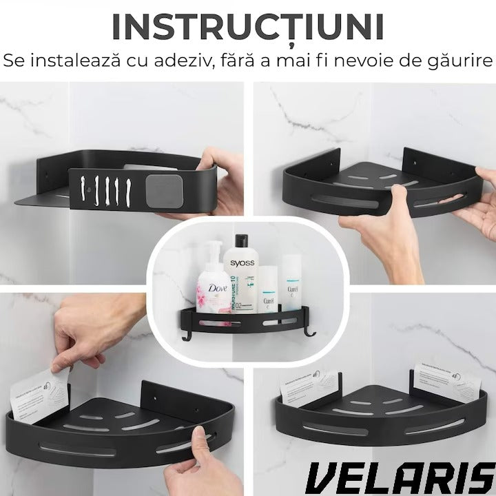 Raft de dus set etajera baie aluminiu negru design modern si rezistent montaj usor spatiu optimizat