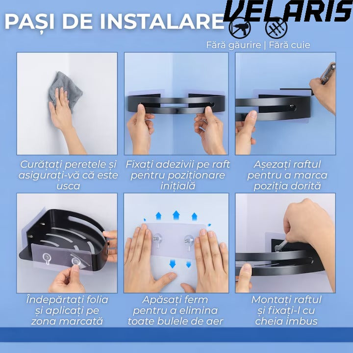 Raft de dus set etajera baie aluminiu negru design modern si rezistent montaj usor spatiu optimizat