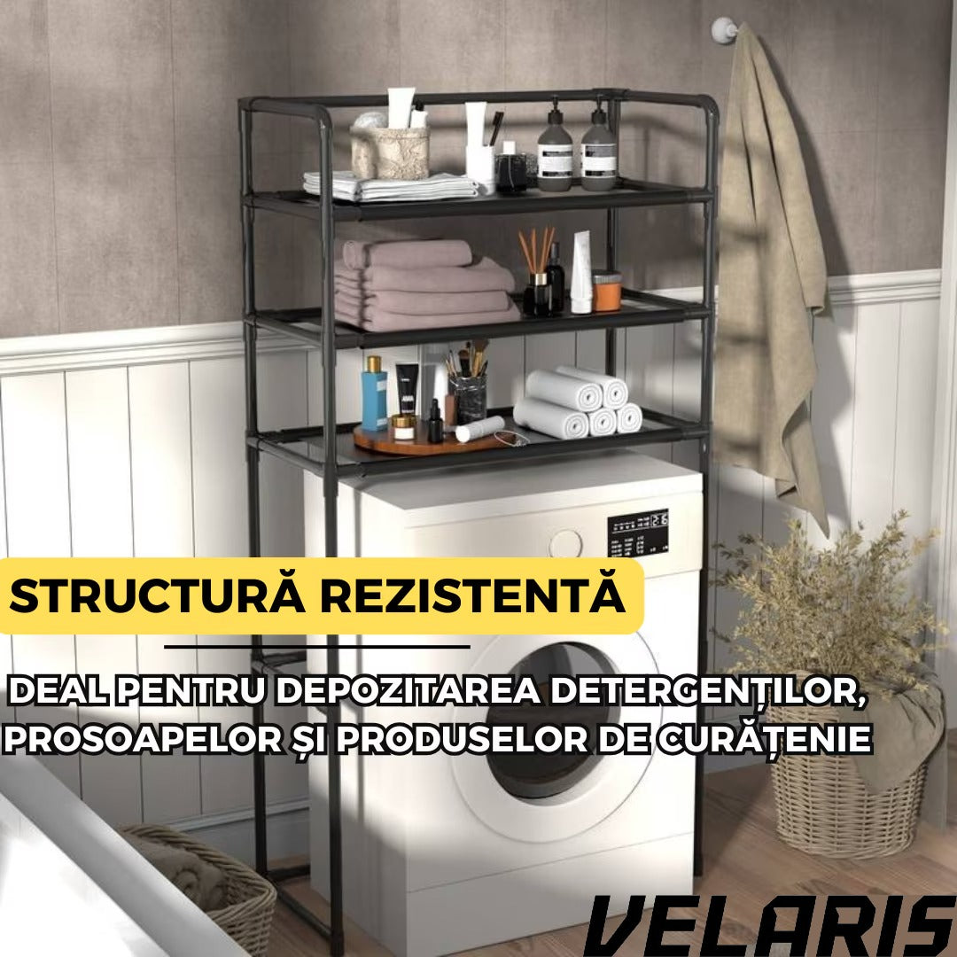 Raft modular cu 3 polite pentru deasupra masinii de spalat, 63.5 x 30 x 154 cm, suport depozitare spatiu redus, Alb