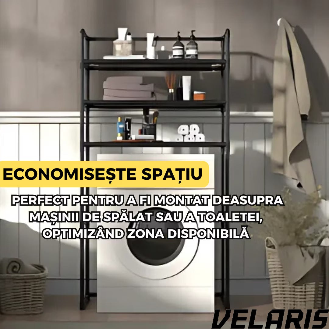Raft modular cu 3 polite pentru deasupra masinii de spalat, 63.5 x 30 x 154 cm, suport depozitare spatiu redus, Alb