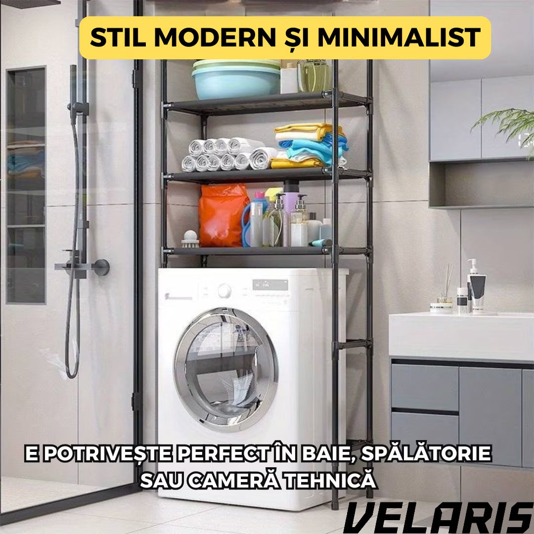 Raft modular cu 3 polite pentru deasupra masinii de spalat, 63.5 x 30 x 154 cm, suport depozitare spatiu redus, Alb