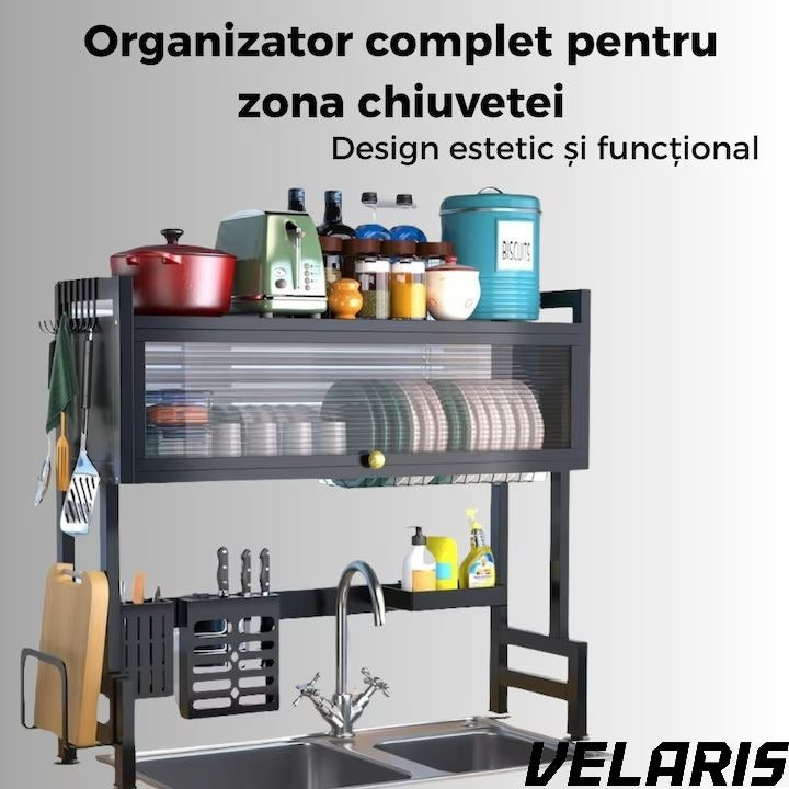 Raft scurgator vase chiuveta inox 3 nivele cu usa rabatabila protectie praf si suporturi laterale