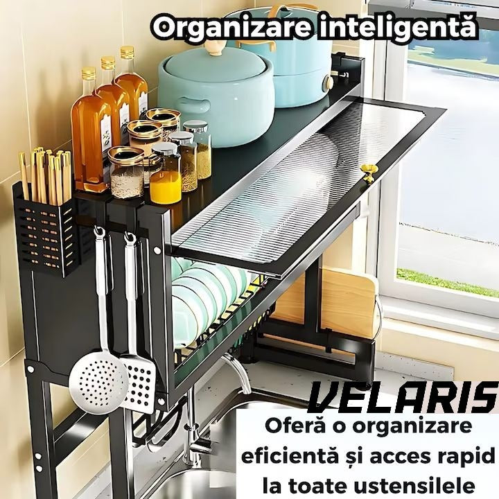Raft scurgator vase chiuveta inox 3 nivele cu usa rabatabila protectie praf si suporturi laterale