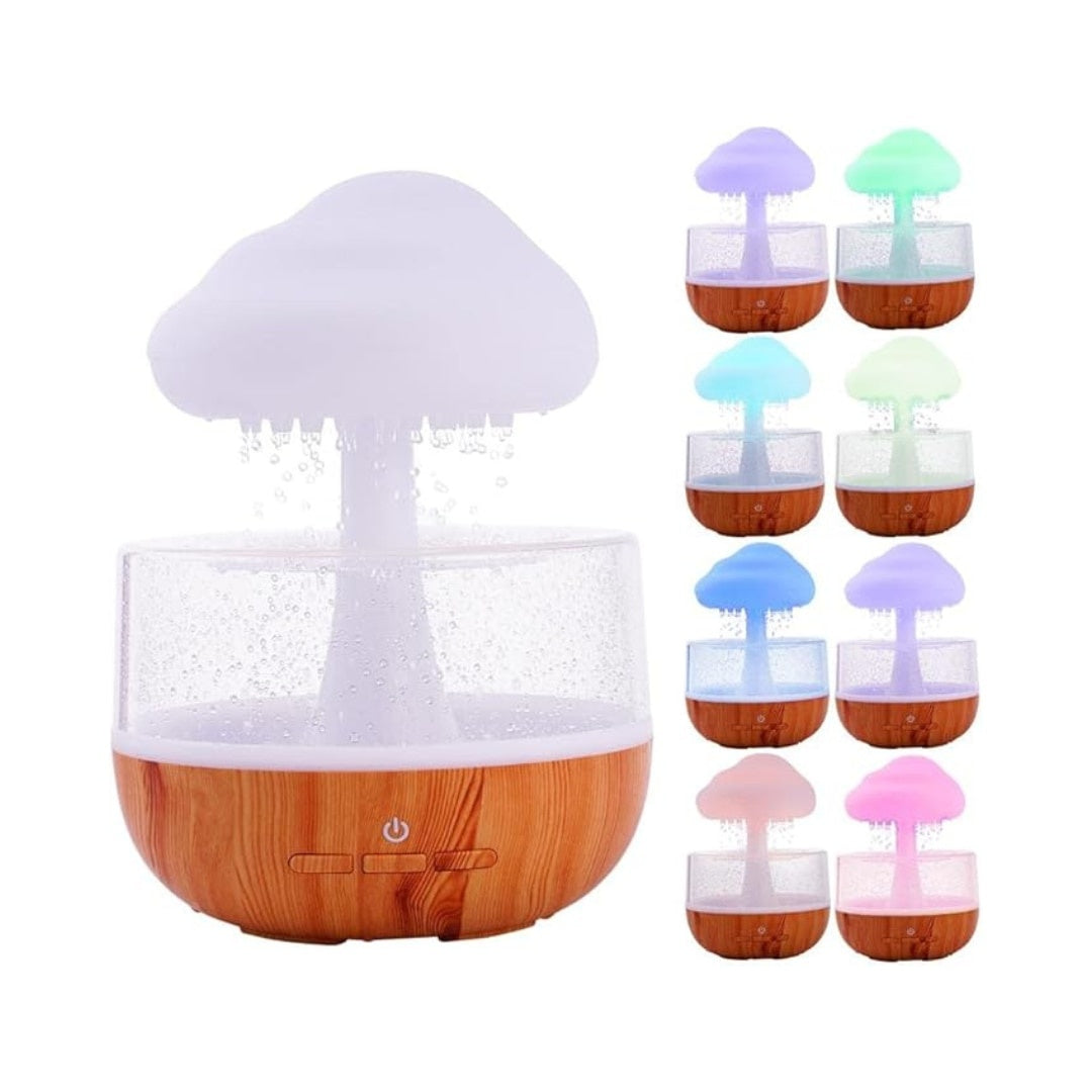 Umidificator și difuzor aromaterapie Rain Cloud, 7 LED-uri color, sunet relaxant, USB, 400ml