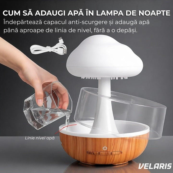 Umidificator și difuzor aromaterapie Rain Cloud, 7 LED-uri color, sunet relaxant, USB, 400ml