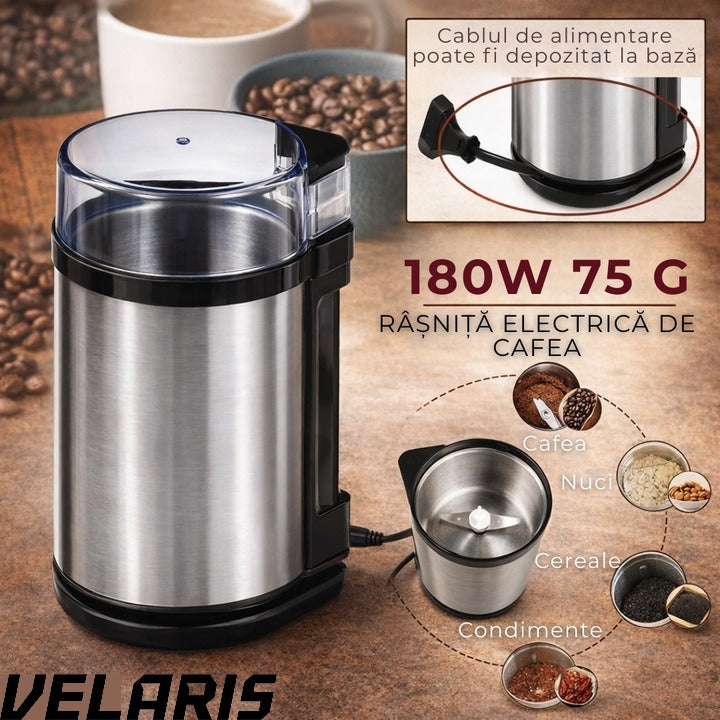 Rasnita Electrica de Cafea, 180W, Cutite din Otel Inoxidabil, Capacitate 75 g, Macinare Rapida si Uniforma
