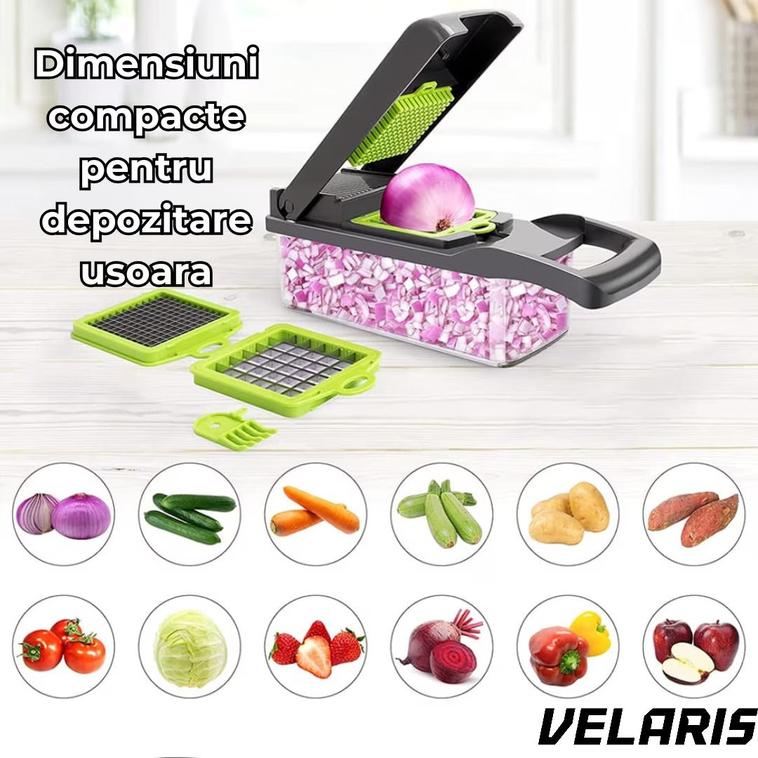 Razatoare Multifunctionala 15 in 1, 20 Piese, 13 Tipuri de Feliere, Ideala pentru Fructe, Legume si Branzeturi, Otel Inoxidabil, Verde/Gri