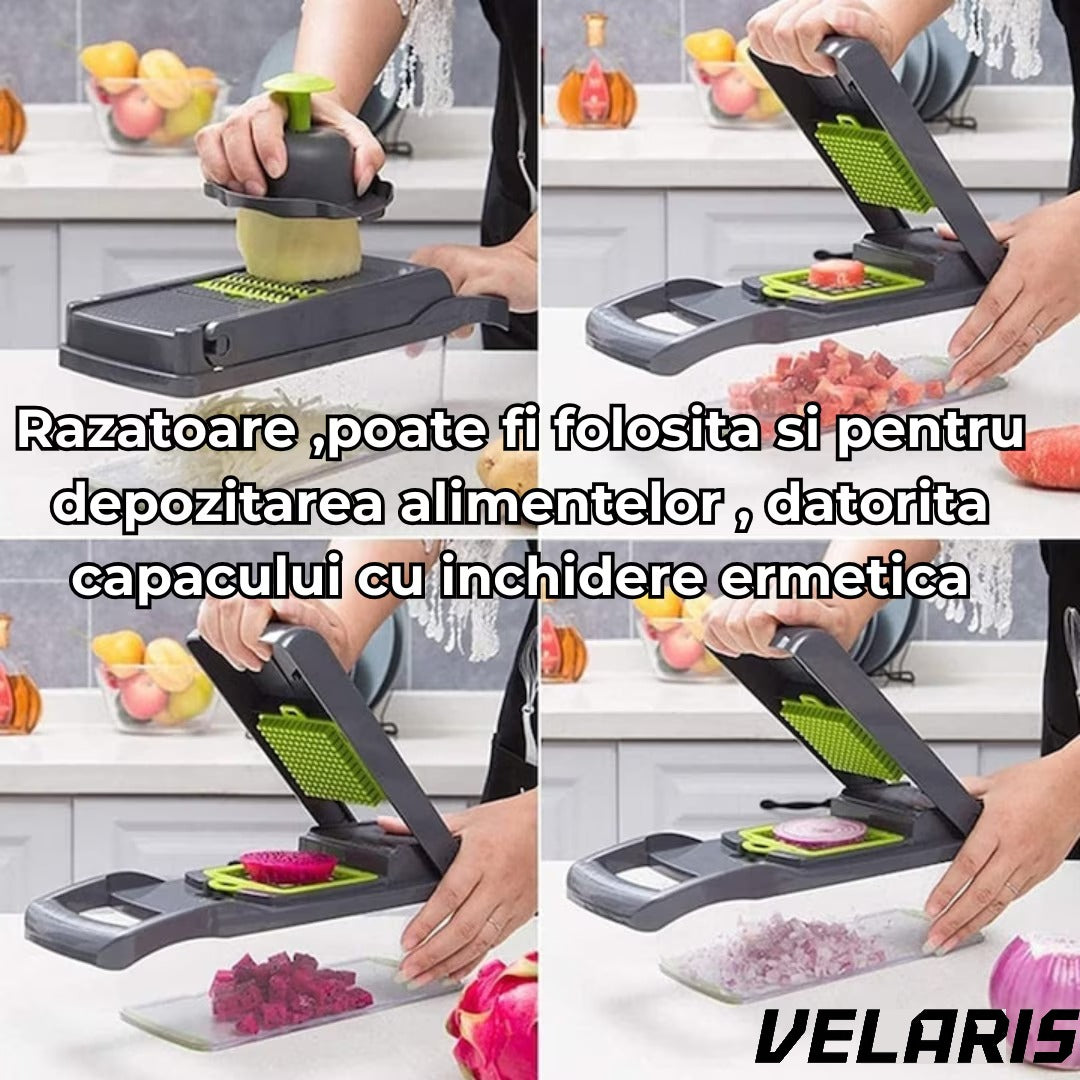 Razatoare Multifunctionala 15 in 1, 20 Piese, 13 Tipuri de Feliere, Ideala pentru Fructe, Legume si Branzeturi, Otel Inoxidabil, Verde/Gri