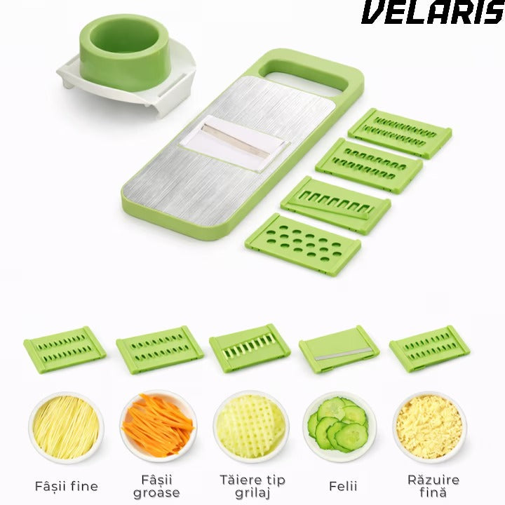 Razatoare Multifunctionala cu Recipient si 6 Lame din Otel Inoxidabil, Tocator Rotund pentru Legume si Fructe, Design Demontabil, Verde