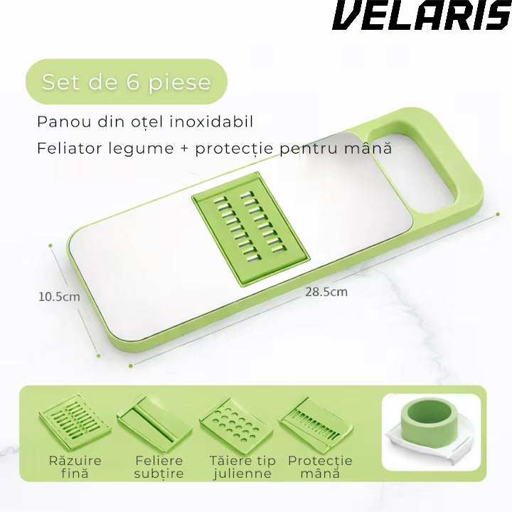 Razatoare Multifunctionala cu Recipient si 6 Lame din Otel Inoxidabil, Tocator Rotund pentru Legume si Fructe, Design Demontabil, Verde