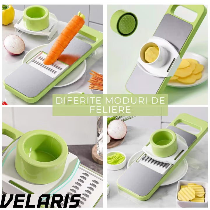 Razatoare Multifunctionala cu Recipient si 6 Lame din Otel Inoxidabil, Tocator Rotund pentru Legume si Fructe, Design Demontabil, Verde