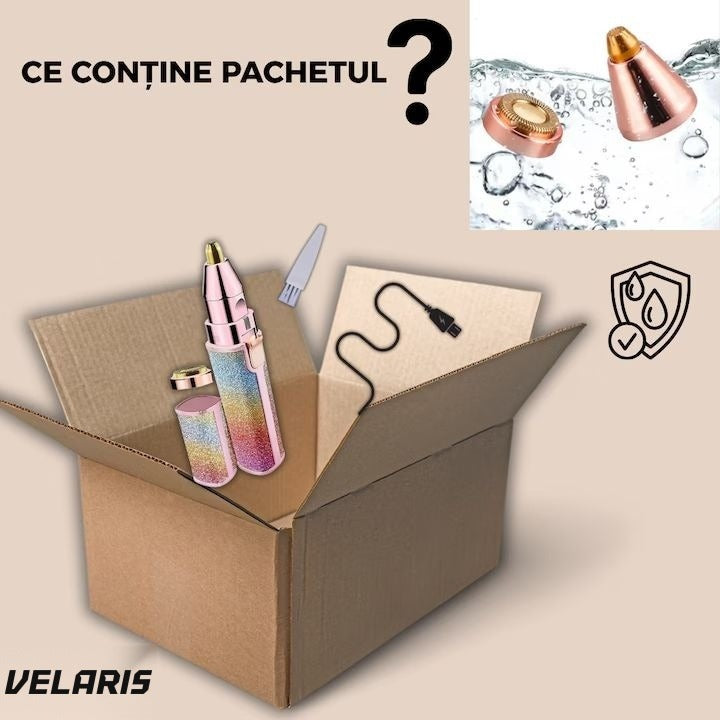 Epilator facial reîncărcabil 2în1 cu trimmer pentru sprâncene, iluminare LED, USB, portabil