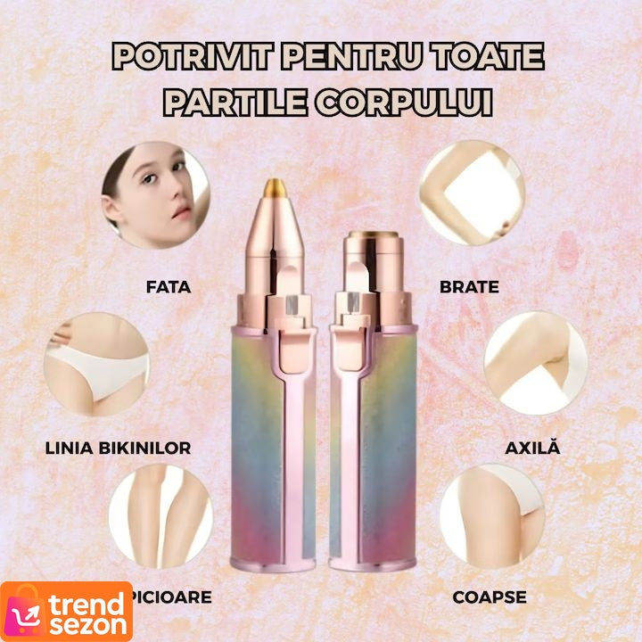 Epilator facial reîncărcabil 2în1 cu trimmer pentru sprâncene, iluminare LED, USB, portabil