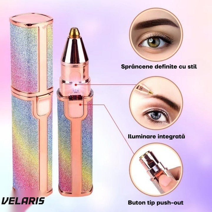 Epilator facial reîncărcabil 2în1 cu trimmer pentru sprâncene, iluminare LED, USB, portabil