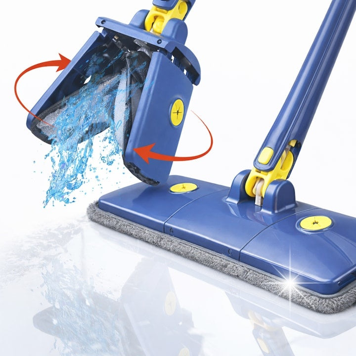 Mop dreptunghiular cu storcător integrat, telescopic, 127 cm, albastru și galben