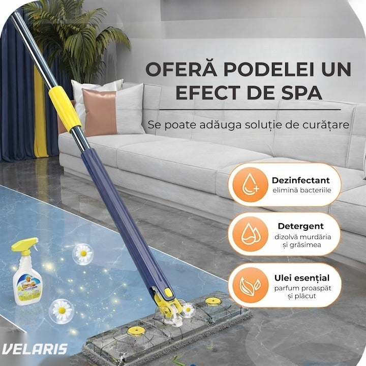 Mop dreptunghiular cu storcător integrat, telescopic, 127 cm, albastru și galben