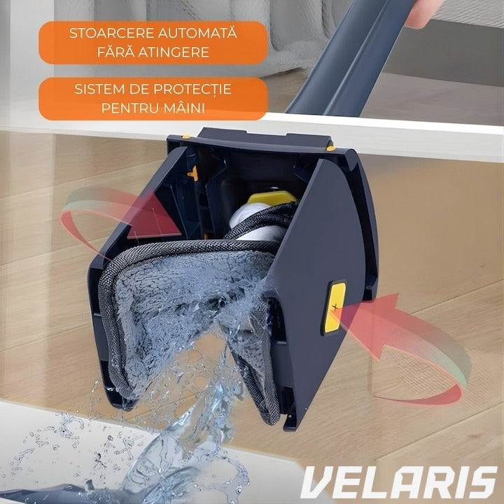 Mop dreptunghiular cu storcător integrat, telescopic, 127 cm, albastru și galben
