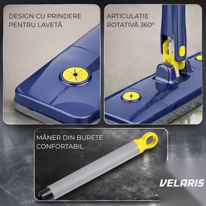 Mop dreptunghiular cu storcător integrat, telescopic, 127 cm, albastru și galben