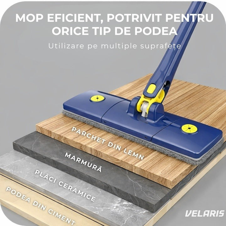 Mop dreptunghiular cu storcător integrat, telescopic, 127 cm, albastru și galben