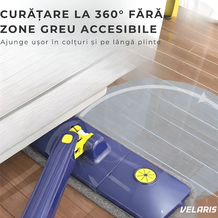 Mop dreptunghiular cu storcător integrat, telescopic, 127 cm, albastru și galben