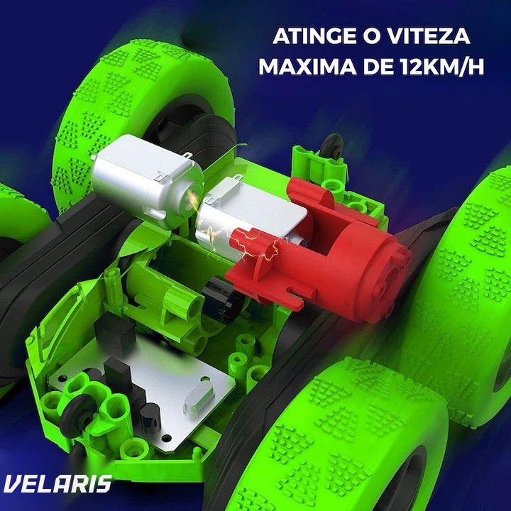 Mașinuță de cascadorii cu telecomandă 2.4GHz, rotație 360°, LED, baterie reîncărcabilă inclusă