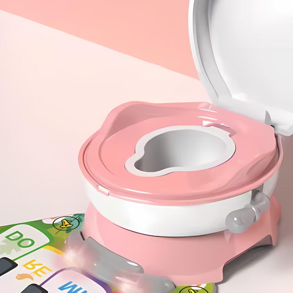 Olita copii cu covoras muzical colac moale, margini rotunjite, anti-stropire, reductor si vas colector, roz pal