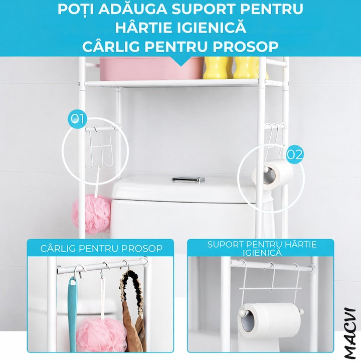 Organizator Multifunctional pentru Baie, Toaleta sau Masina de Spalat, Suport pentru Detergenti, Prosoape si Accesorii de Igiena, Design Compact si Montare Rapida