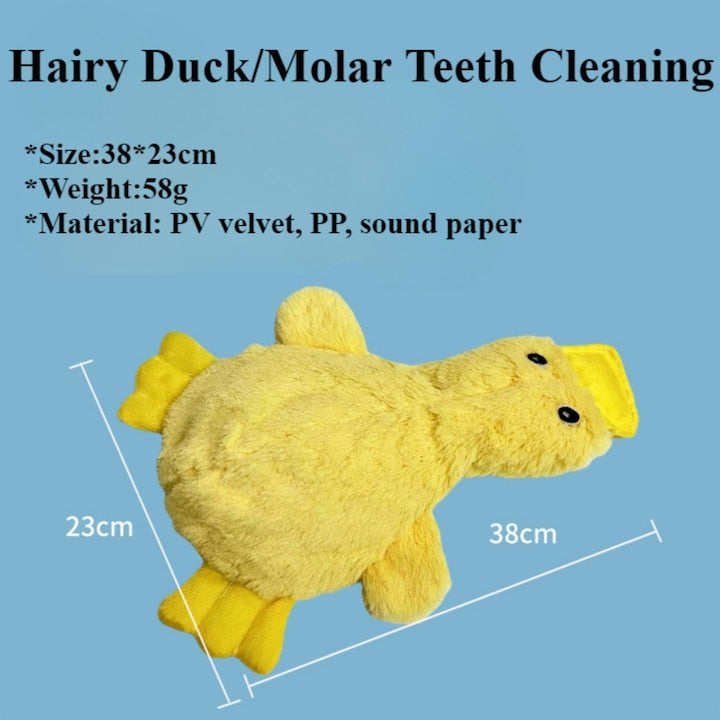 Jucarie interactiva caini, rata colorata, 38 x 23 cm, squeaky, anti stres, plus rezistent, pentru joaca si ros, galben