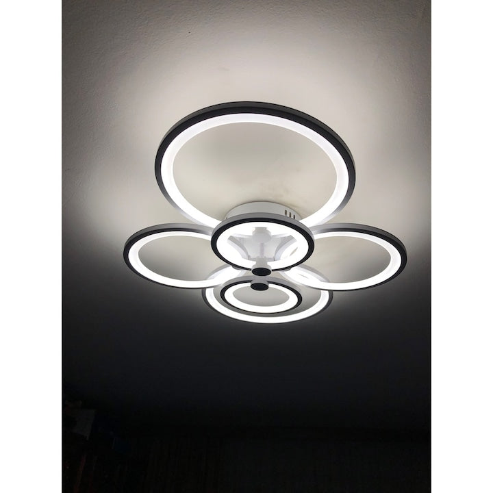 Lustra LED Smart 6 Cercuri 160W Telecomanda Aplicatie Telefon Dimabila Lumina Calda Rece Neutra 70x58 cm