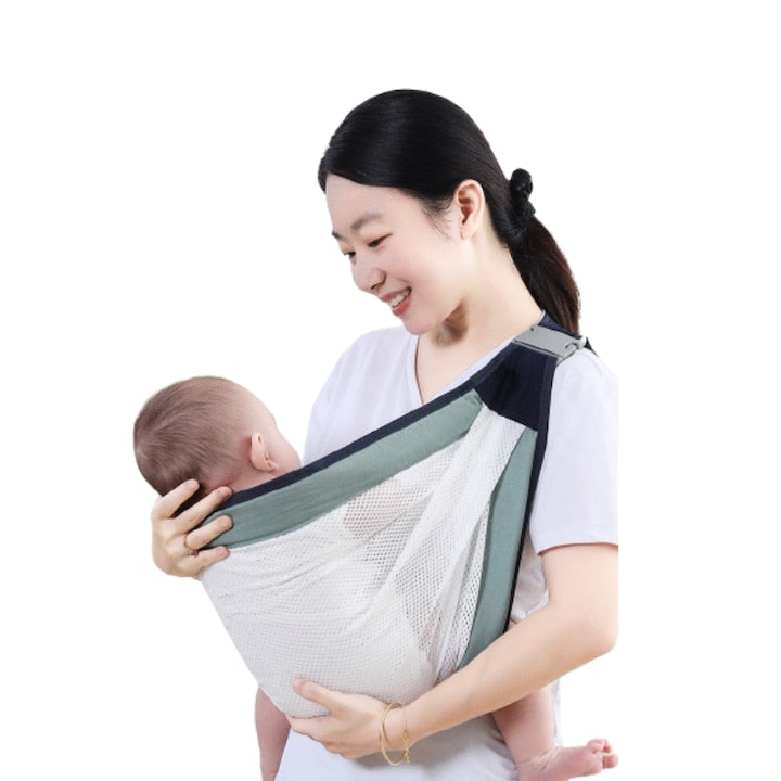 Marsupiu pentru bebelusi, ergonomic, bumbac si plasa respirabila, culoare verde, greutate max. 15 kg, dimensiune universala