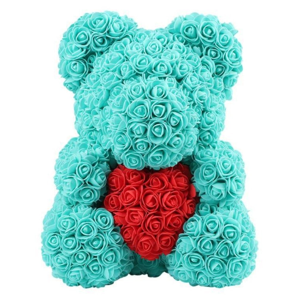 Ursulet din Trandafiri Turcoaz 25 cm Cutie Decorativa Inclusa Cadou Romantic