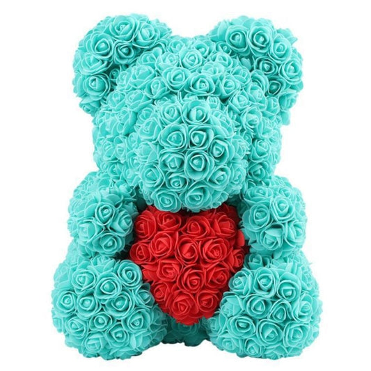 Ursulet din Trandafiri Turcoaz 25 cm Cutie Decorativa Inclusa Cadou Romantic