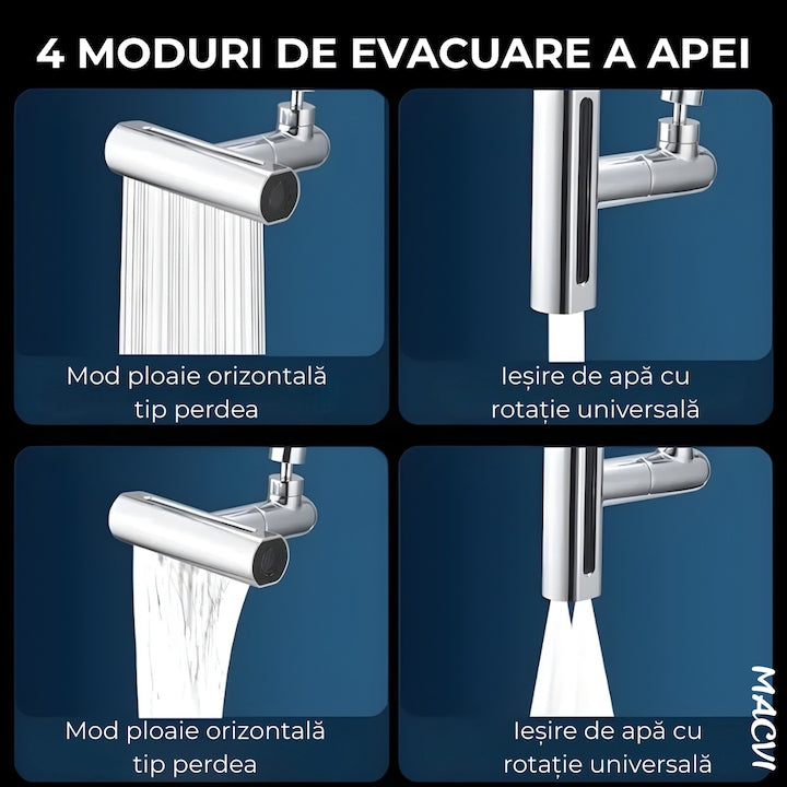 Baterie de bucatarie 4 in 1 cu cascada, pivotanta 360°, robinet extensibil multifunctional din otel inoxidabil 304, rezistent la coroziune si uzura