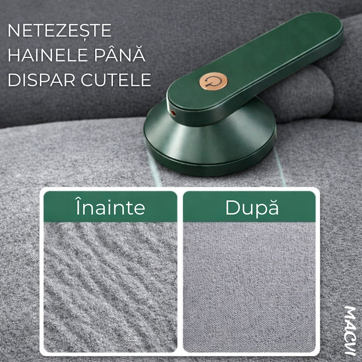 Aparat de indepartat scame, incarcare USB, utilizare 4 ore, curatare uscata, verde