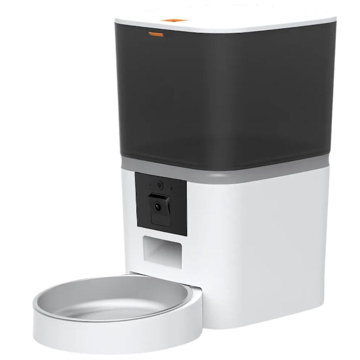 Dozator Automat Hrana Animale 6L cu Camera HD 1080P, Audio Bidirectional, Control din Telefon, WiFi 5G, Vas Inox, Programare Mese pentru Caini si Pisici