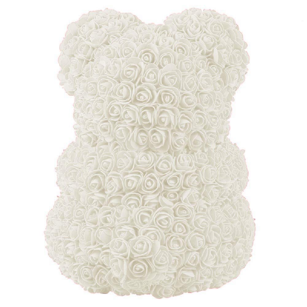Ursulet din Trandafiri Sapun Alb 25 cm in Cutie Transparenta Cadou Romantic