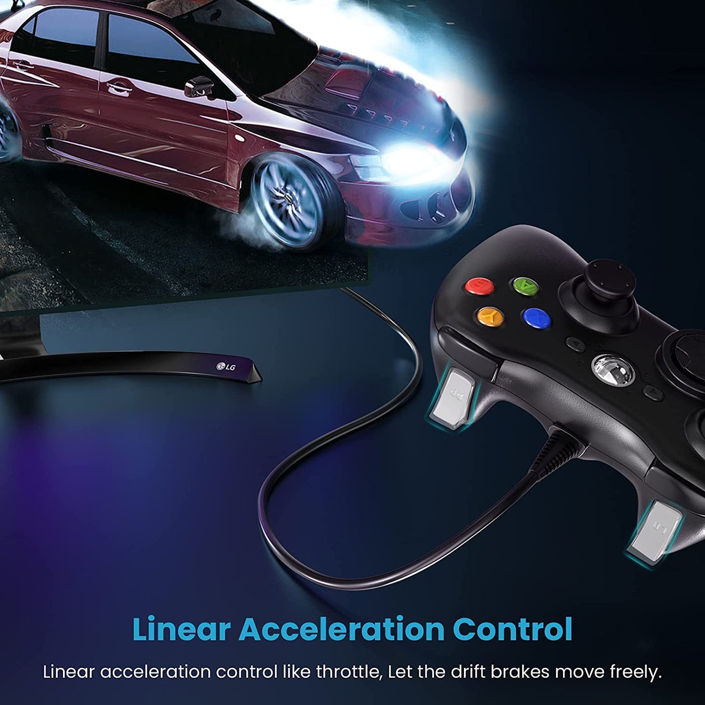 Controller Dual Shock pentru PC si Xbox 360 cu stick-uri analog vibratii realiste dualpad 8 directii conectare USB cablu 2, 5 m