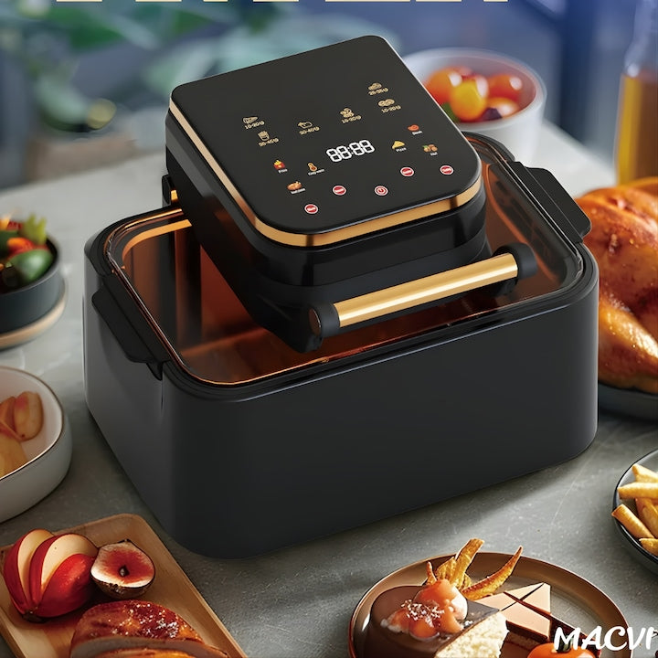 Friteuza cu aer cald digitala 3 in 1 fara ulei 12 L 1700W control touch 11 programe LED negru auriu