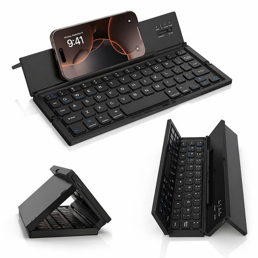 Tastatura Bluetooth pliabila wireless, compacta, touchpad integrat, compatibila tableta si laptop, negru