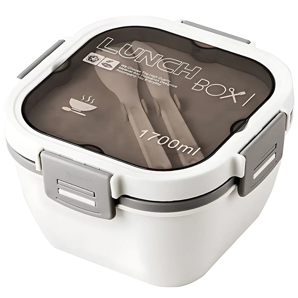 Caserola Alimentara 1.7L cu 4 Compartimente si Recipient Sos Lunch Box BPA Free, Alb