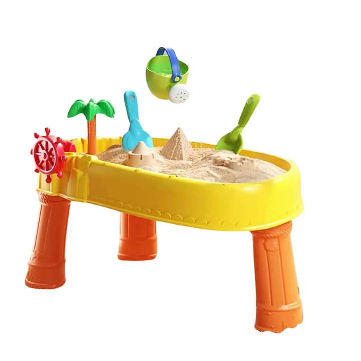 Masa de apa 2 in 1 pentru copii, cu 8 accesorii interactive, multicolor, recomandata 3 ani+