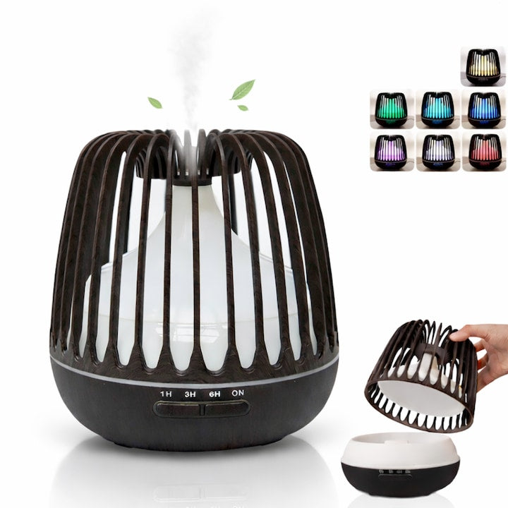 Difuzor Aromaterapie/Umidificator cu Lampa 7 Culori, 500 ml, Culoare Negru