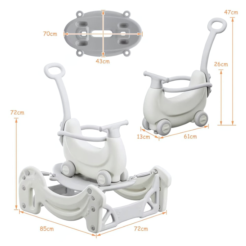 Jucarie multifunctionala pentru copii 1-5 ani, balansoar, carucior, placa de echilibru si scuter, rezistent, bej