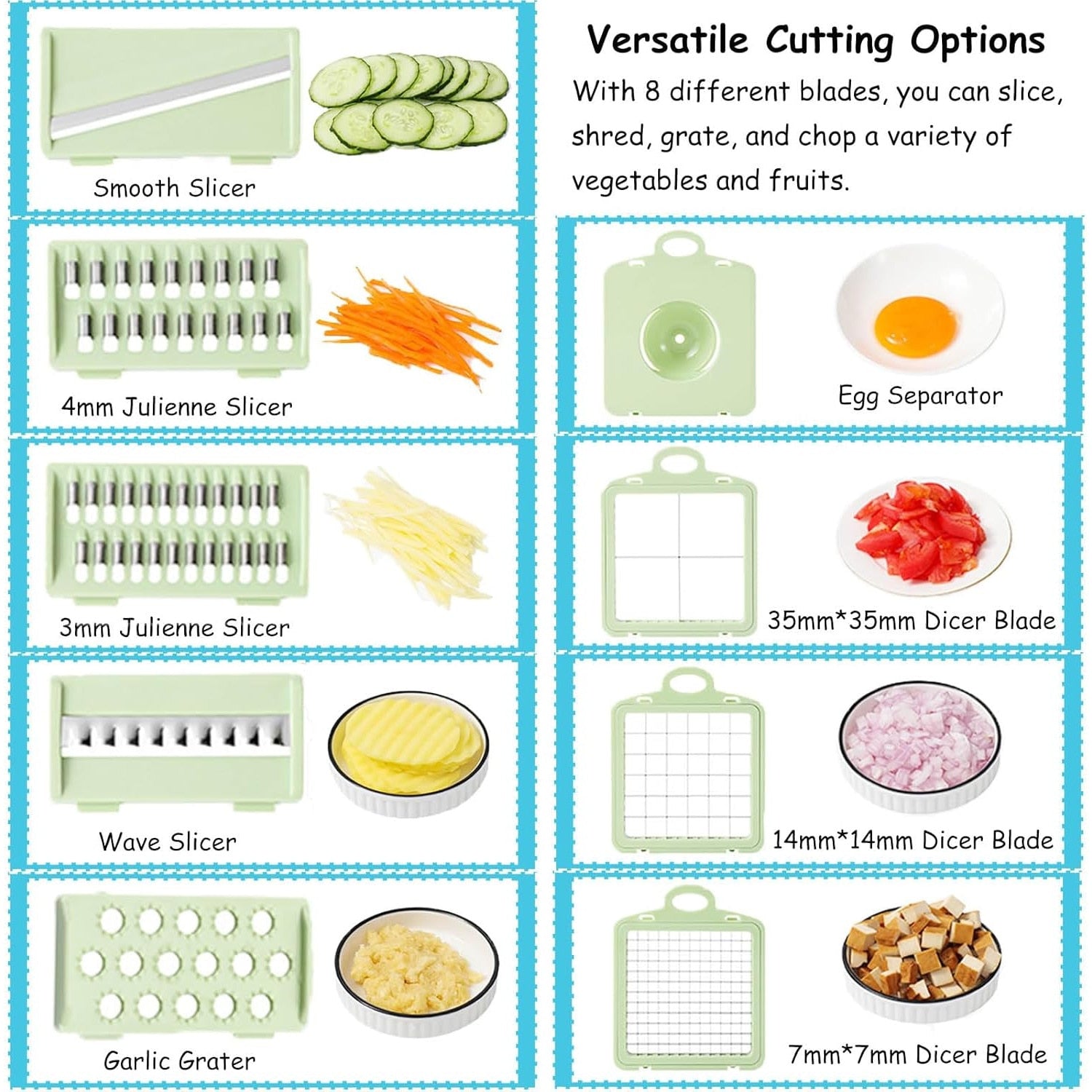 Set Tocator Legume Manual 14 in 1, 8 Lame din Otel Inoxidabil, Rotund, Plastic