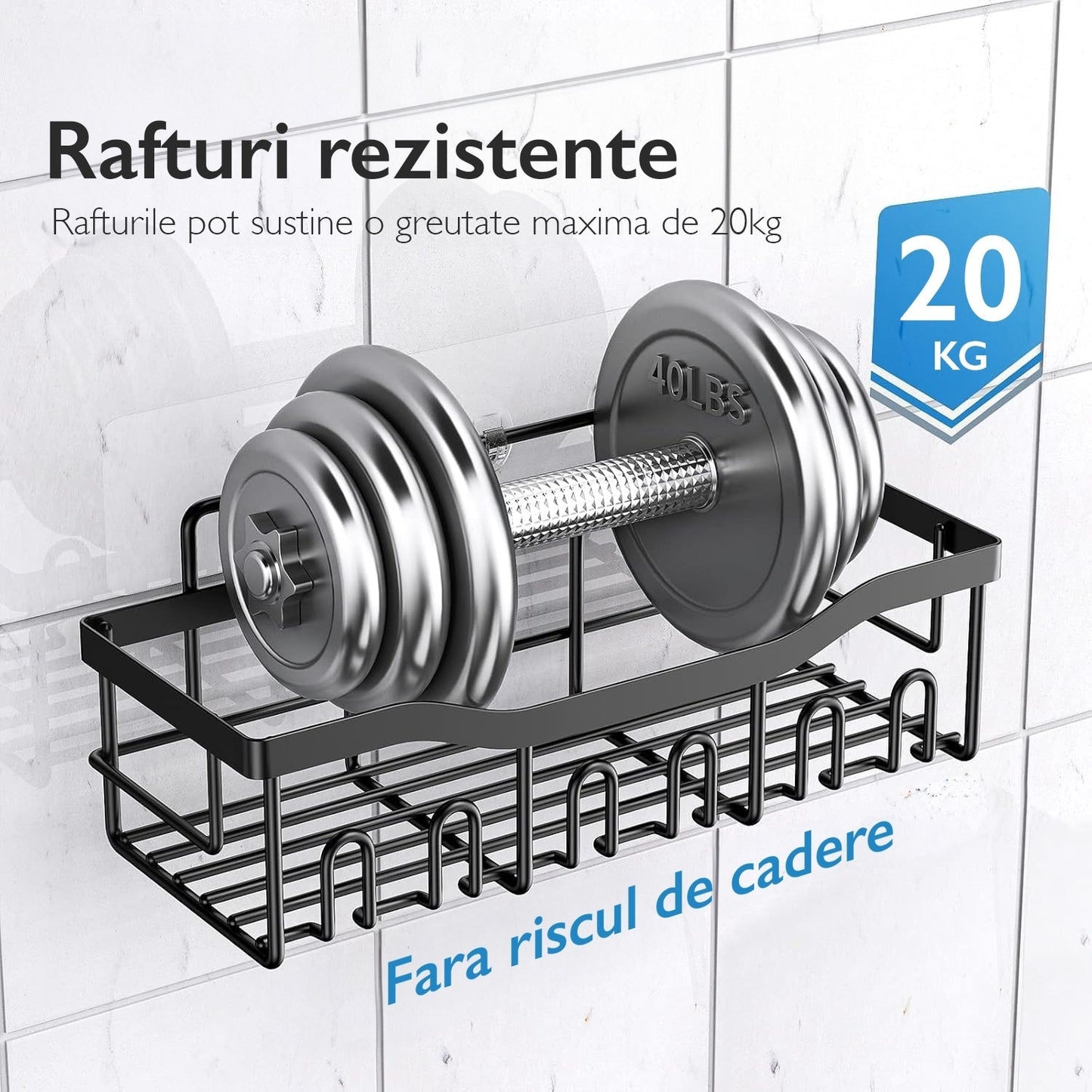 Set 5 Rafturi Organizatoare pentru Baie si Bucatarie, Inox Negru, Montaj Fara Gauri, Suport Sapun, Periute si Gel de Dus, Design Modern si Durabil