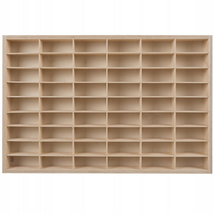 Raft organizator Montessori, 54 compartimente, lemn natural, 60x40x5.3 cm