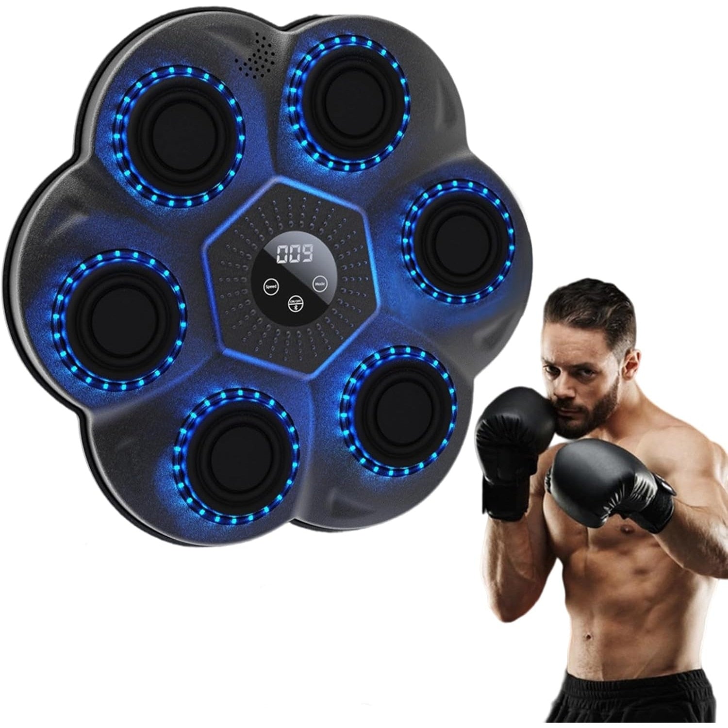 Placa de box inteligenta cu muzica si LED, aparat de antrenament perete cu Bluetooth, reactie rapida, manusi de box incluse