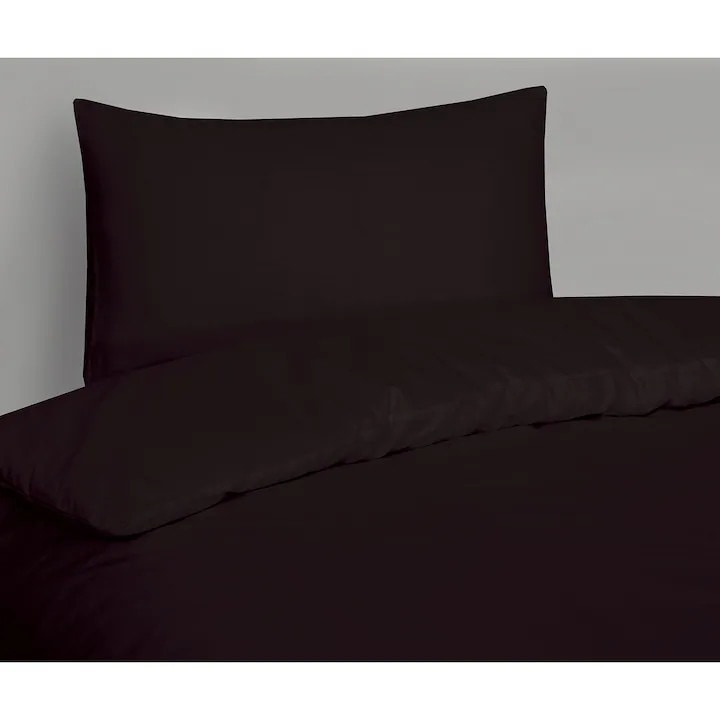 Lenjerie de pat, 2 persoane, 3 piese, husa pilota + 2 fete perna, bumbac satinat 100%, 205TC, negru
