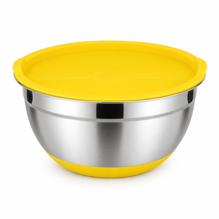 Castron cu capac, inox, 20 cm, antiderapant, galben