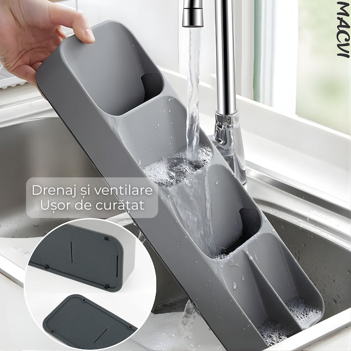 Suport tacamuri organizator compact material durabil design modern stabilitate sporita culoare gri